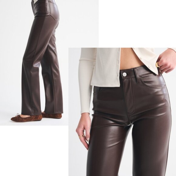 262. Abercrombie & Fitch Vegan Leather High-Rise Pants | Brown | Size 6S - Picture 2 of 4